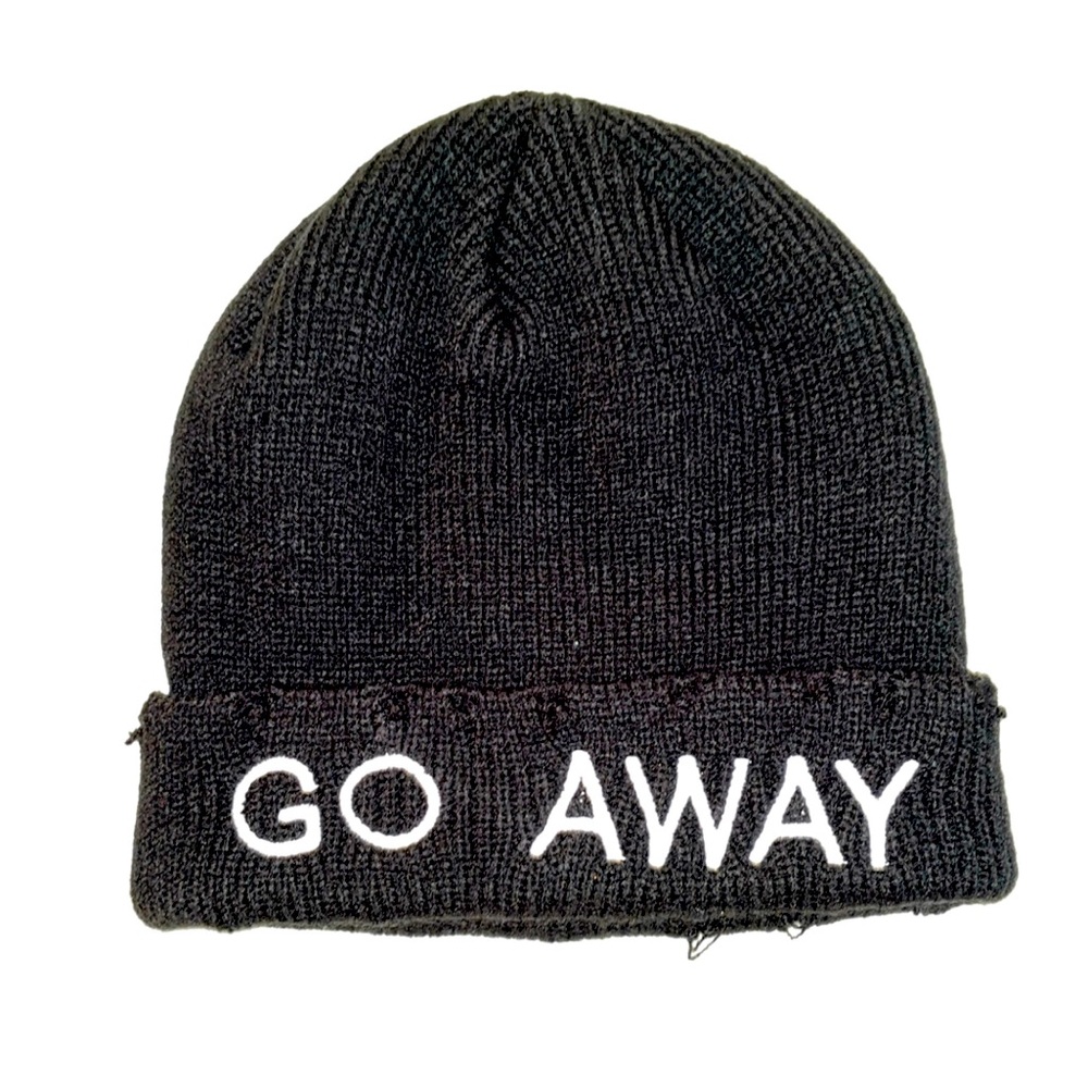 ‘GO AWAY’ Distressed Unisex Beanie Hat-Unbranded